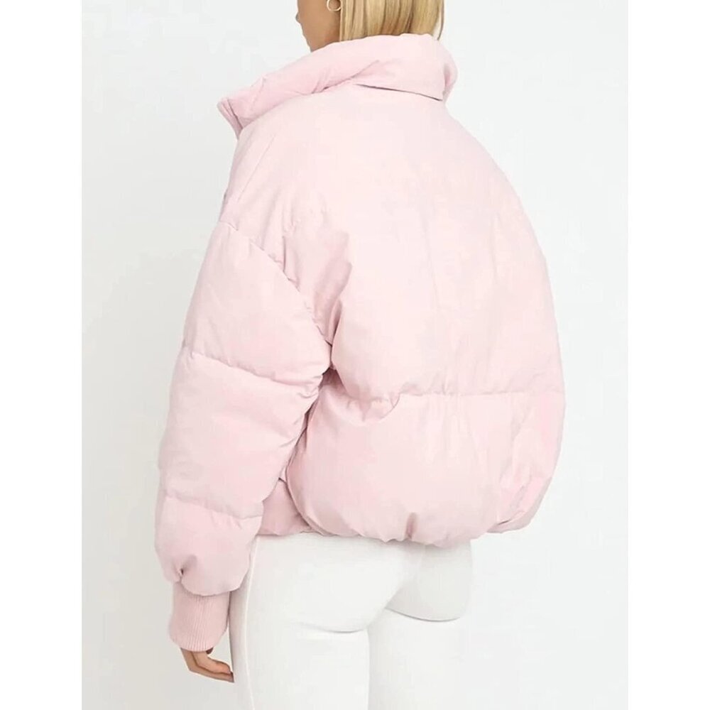 Women’s Light pink Winter Cropped Coat Short Warm Imported Quilted Puffer Jacket - Picture 3 of 6